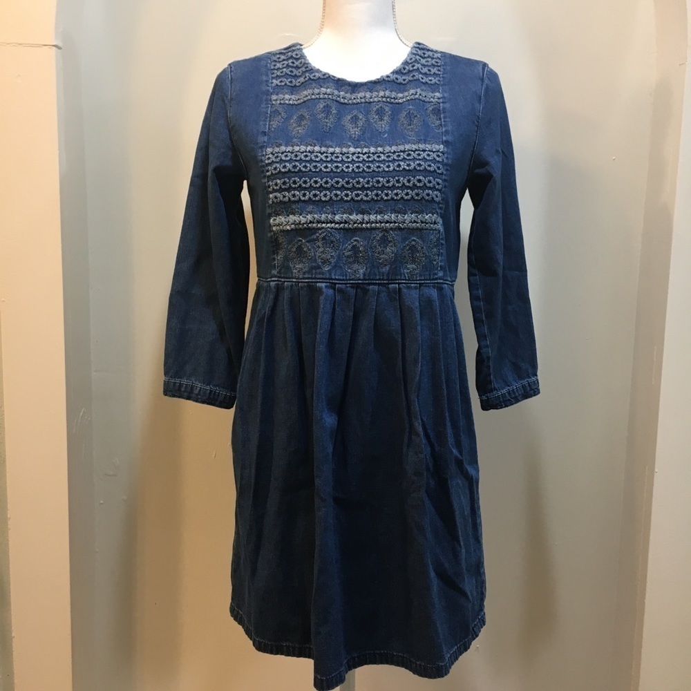 TopShop Moto Embroidered Denim Smock Dress - Picture 2 of 8